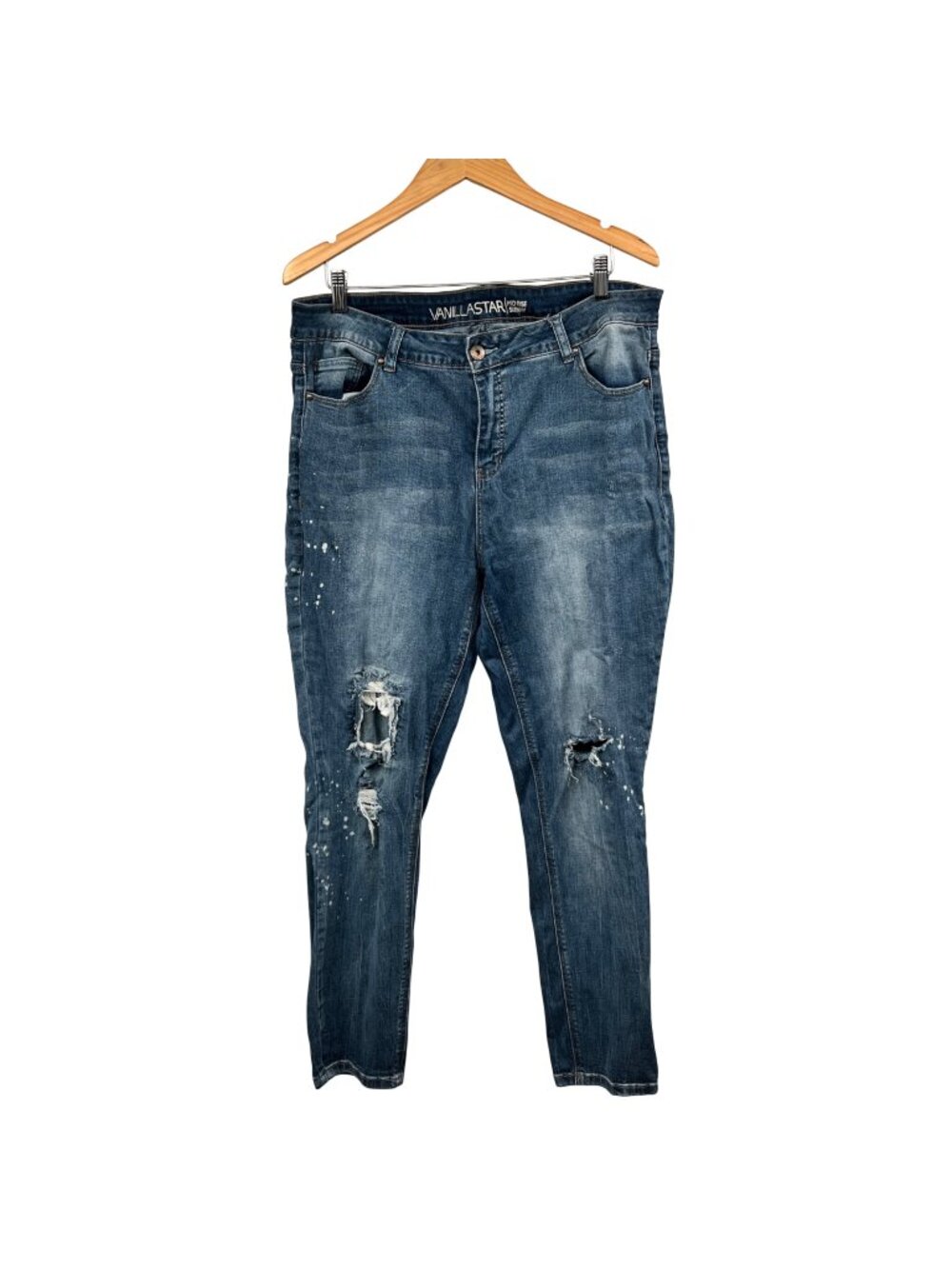 Vanilla Star Womens Paint Splatter Jeans Skinny Distressed Size 18W
